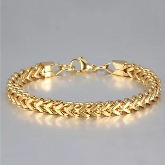 18K Gold Mens Franco Chain Link Bracelet NEW Retro Guys 18 Karat Jewelry Links - Picture 1 of 7